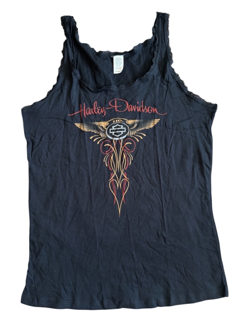 Harley Davidson 110th Lace Trim Y2K Style Tank Top